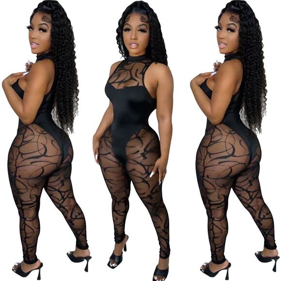Sexy Pants - Sheer Mesh Black Jumpsuit XS-2XL | Sexy Clubwear Bodysuit One-Piece Baddie Fit